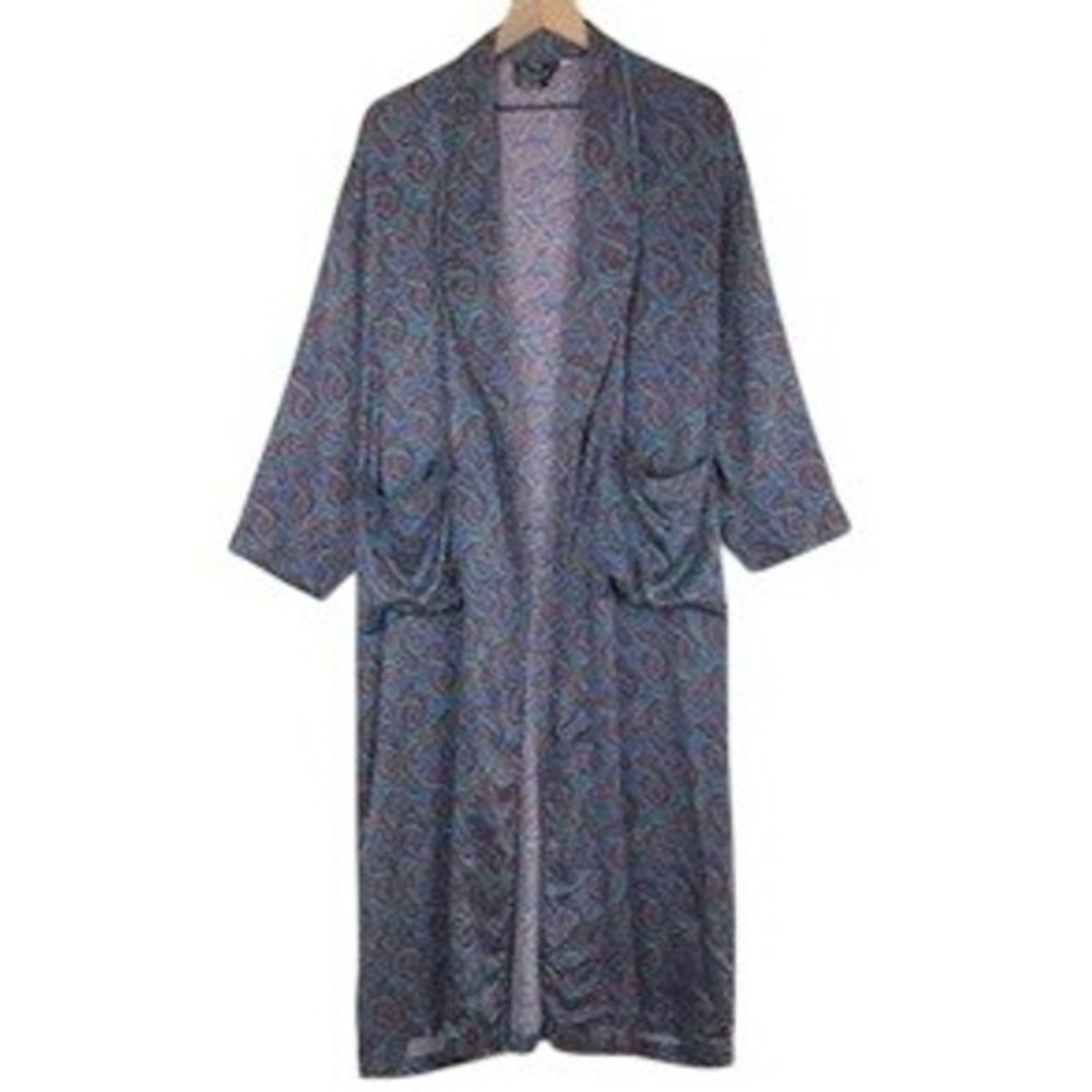 VTG WinterSilks Imperial Collection 100% Pure Silk Paisley Robe Sz S Blue
